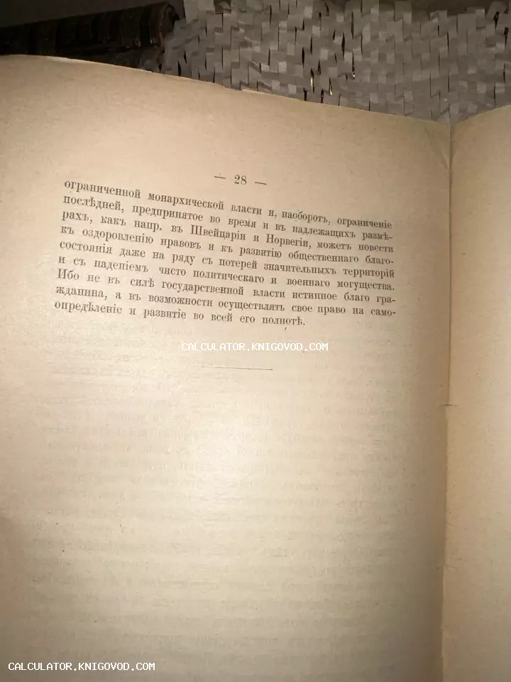 Разворот старинной книги с текстом в дореволюционной орфографии, страница номер 28.