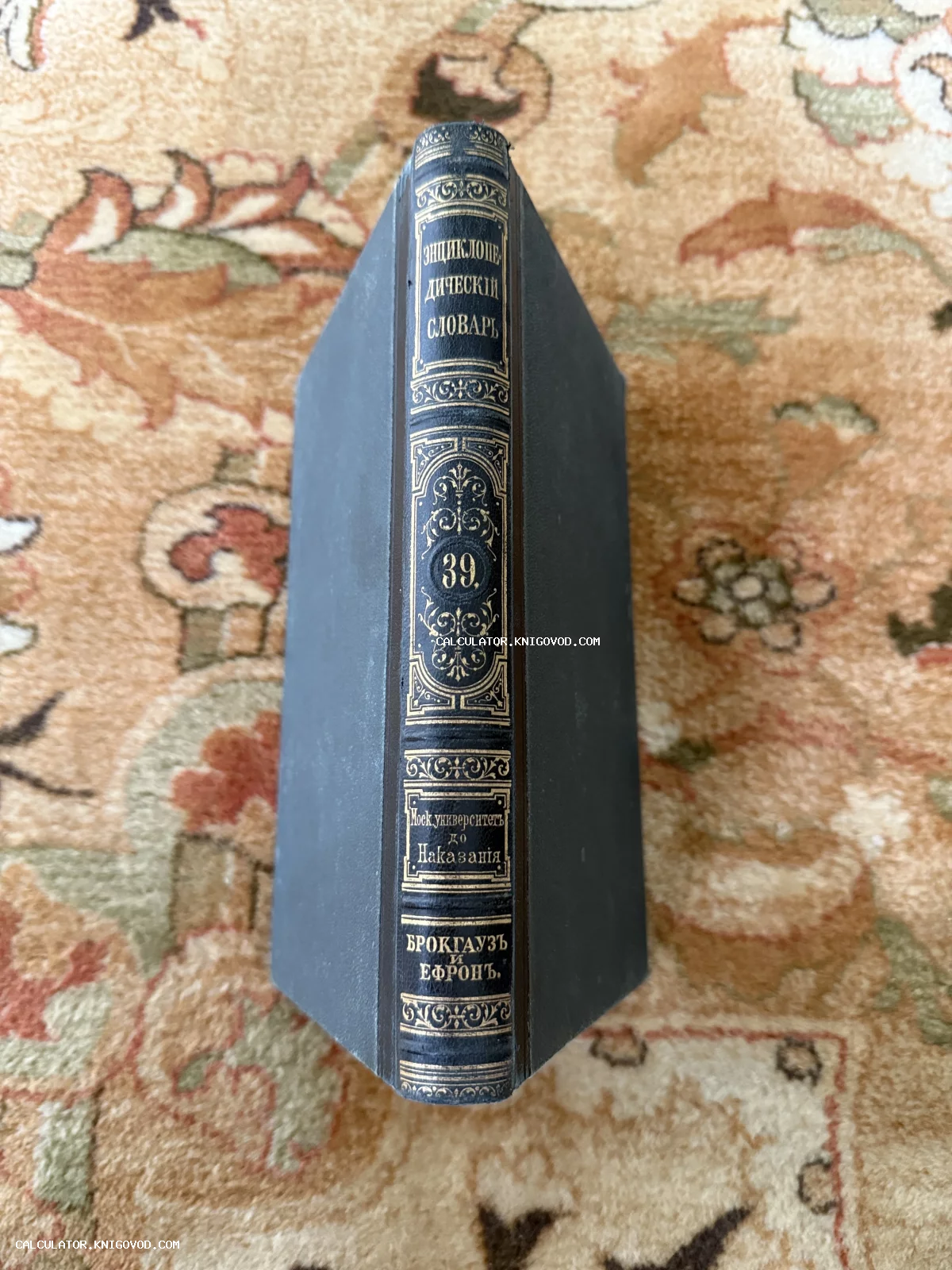 Корешок антикварной книги 'Энциклопедический словарь Брокгауза и Ефрона' с золотым тиснением