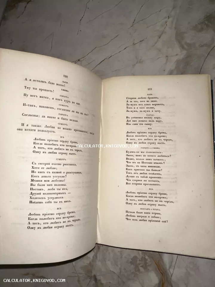 Фотография раскрытой старинной книги на страницах 110 и 111 с текстом на дореволюционном русском языке.