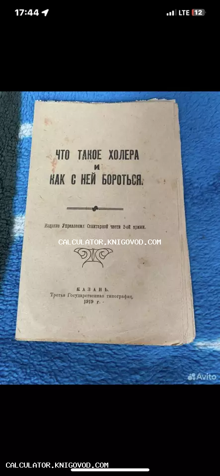 Обложка старинной медицинской брошюры о борьбе с холерой, изданной Управлением Санитарной части 2-й армии в Казани в 1919 году.