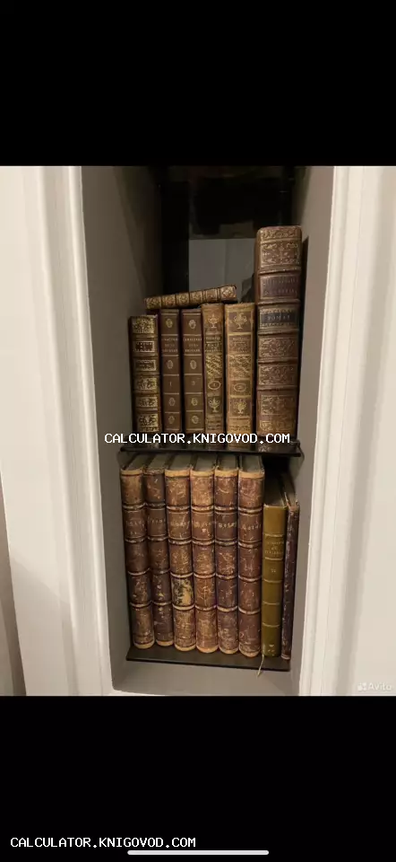 Старинные книги с золотым тиснением на корешках, расположенные на двух полках в стенной нише.