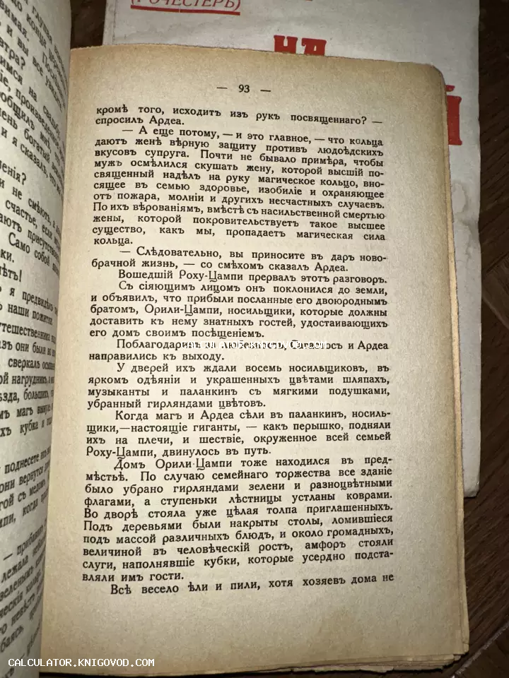Разворот старинной книги с текстом на русском языке до реформы 1918 года, страница номер 93.