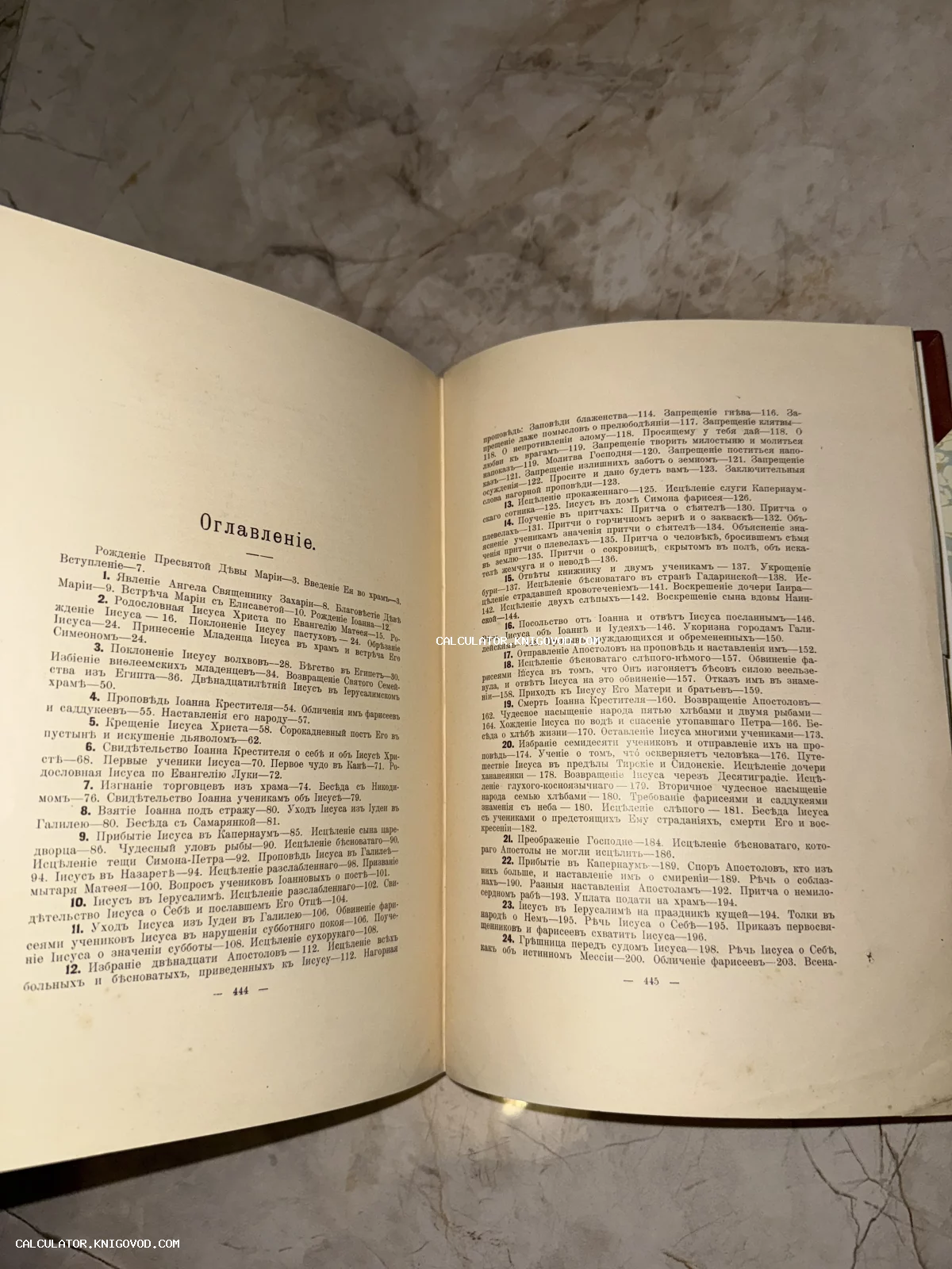 Разворот старинной книги с заголовком «Оглавление», напечатанным дореволюционным шрифтом с использованием буквы «ятъ».