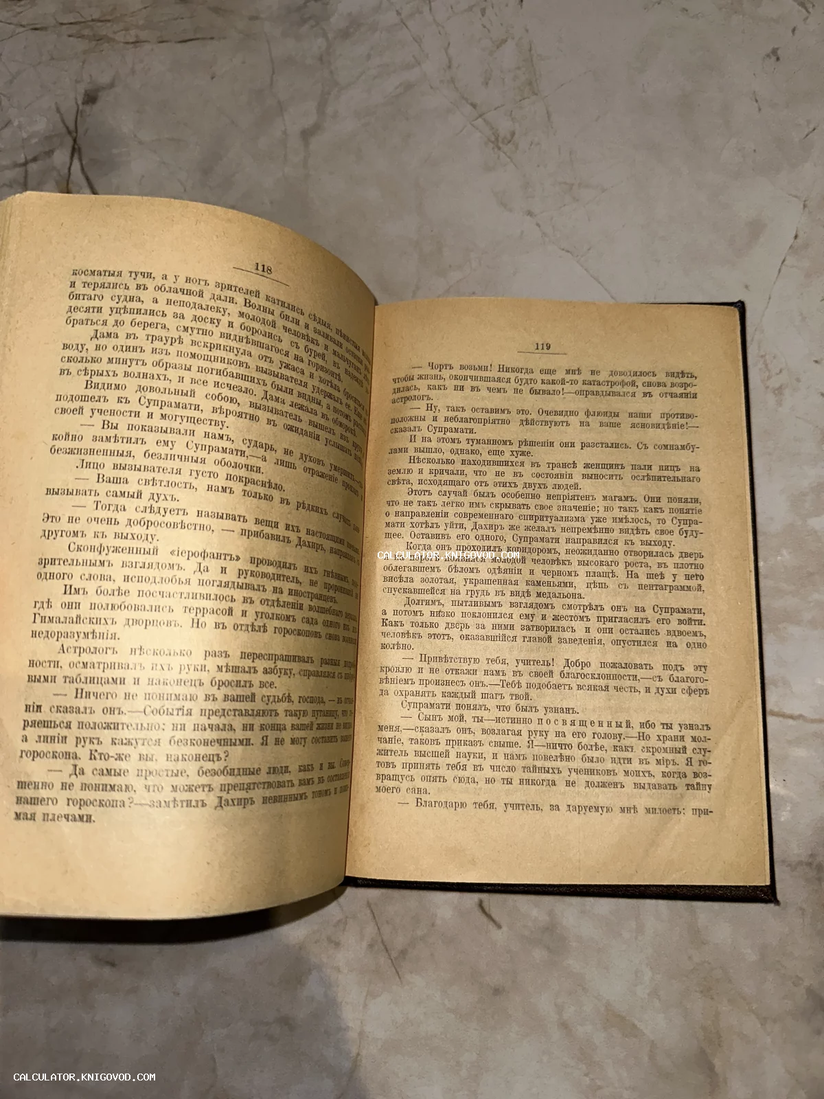 Разворот старой книги с текстом на русском языке в дореволюционной орфографии, страницы 118 и 119.