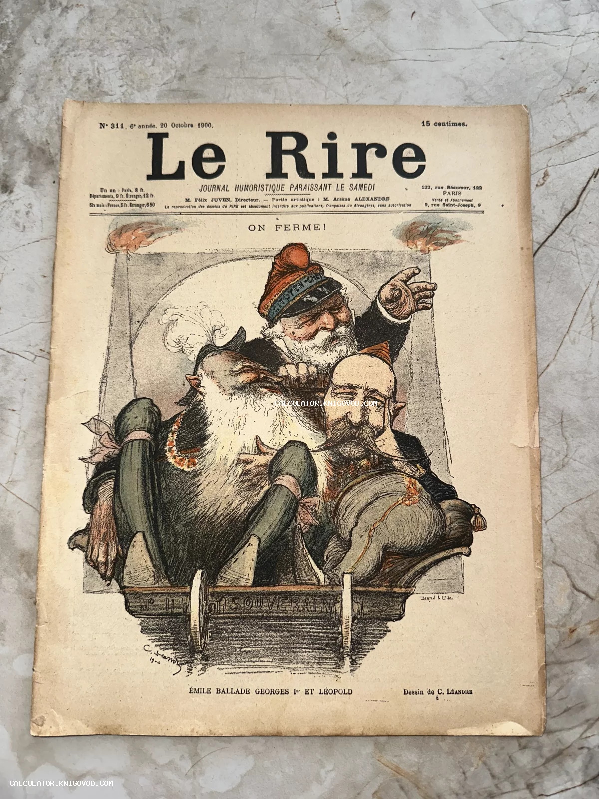 Обложка антикварного французского журнала Le Rire за 20 октября 1900 года с цветной карикатурой Шарля Леандра.