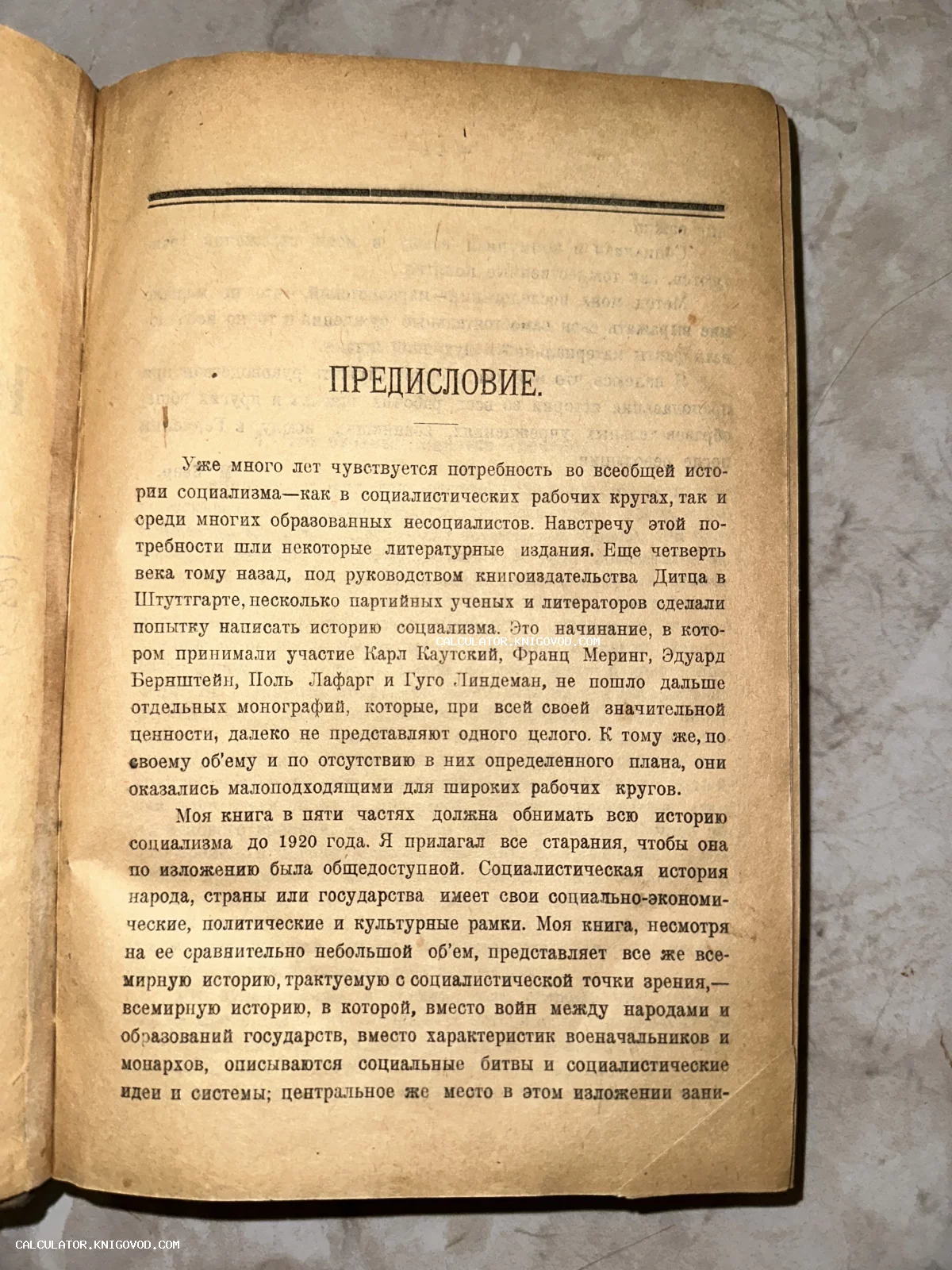 Страница старинной книги с заголовком Предисловие и текстом на русском языке об истории социализма.