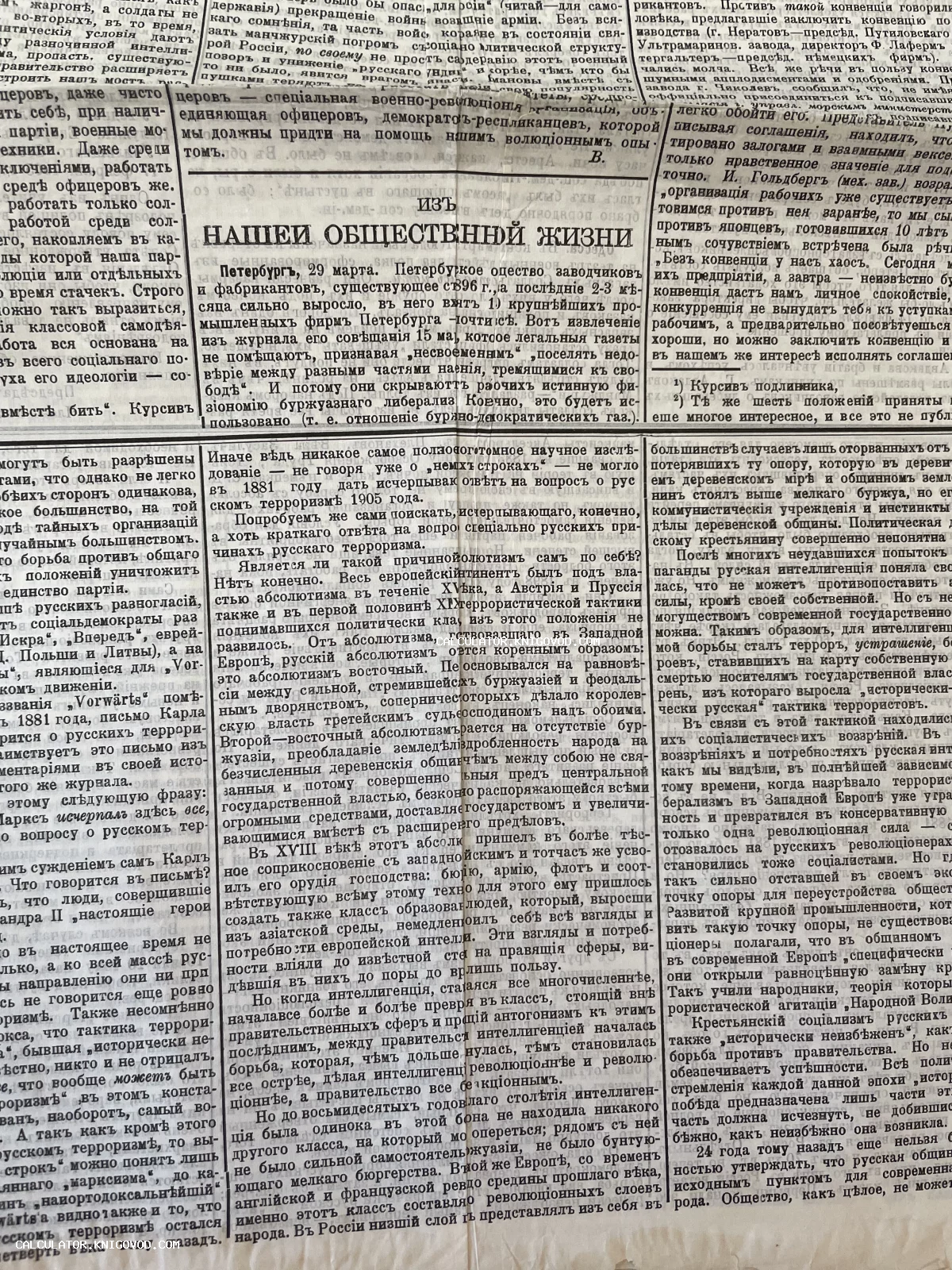 Страница старинной газеты с текстом на дореволюционном русском языке и крупным заголовком «ИЗ НАШЕЙ ОБЩЕСТВЕННОЙ ЖИЗНИ».