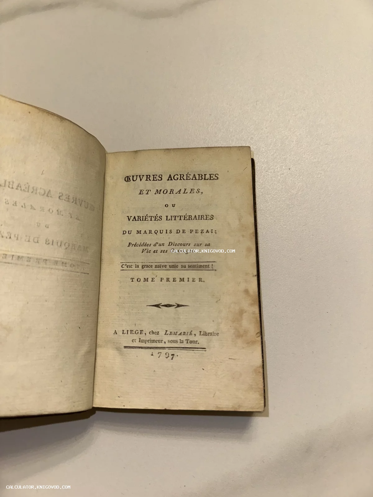 Титульный лист старинной книги 1797 года на французском языке, изданной в Льеже.