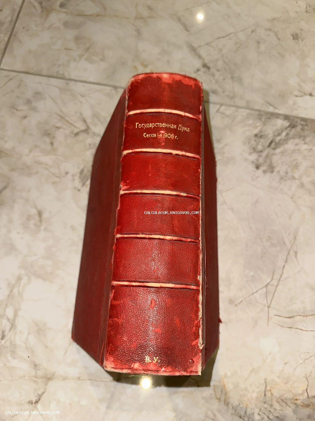 Корешок антикварной книги в красном переплете с золотым тиснением «Государственная Дума. Сессия I-я 1906 г.»