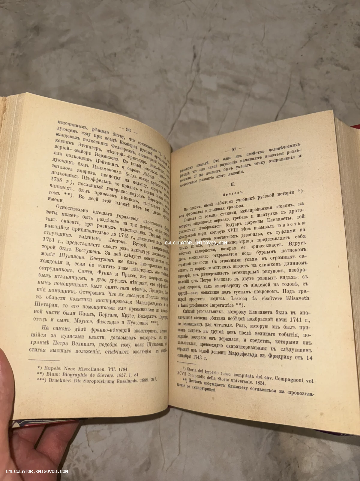 Разворот старинной книги с текстом на дореволюционном русском языке, страницы 96 и 97.