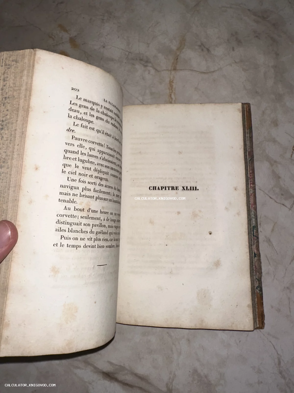 Разворот антикварной книги на французском языке с пожелтевшими от времени страницами и типографским текстом.