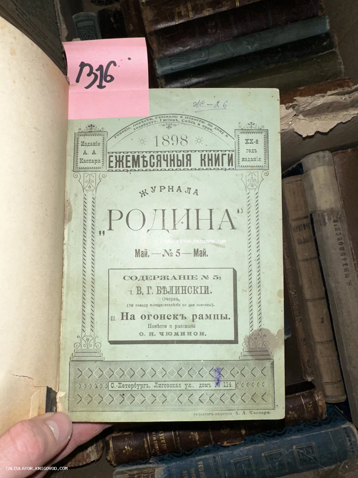 Обложка ежемесячного литературного журнала Родина за май 1898 года, издание Каспари.