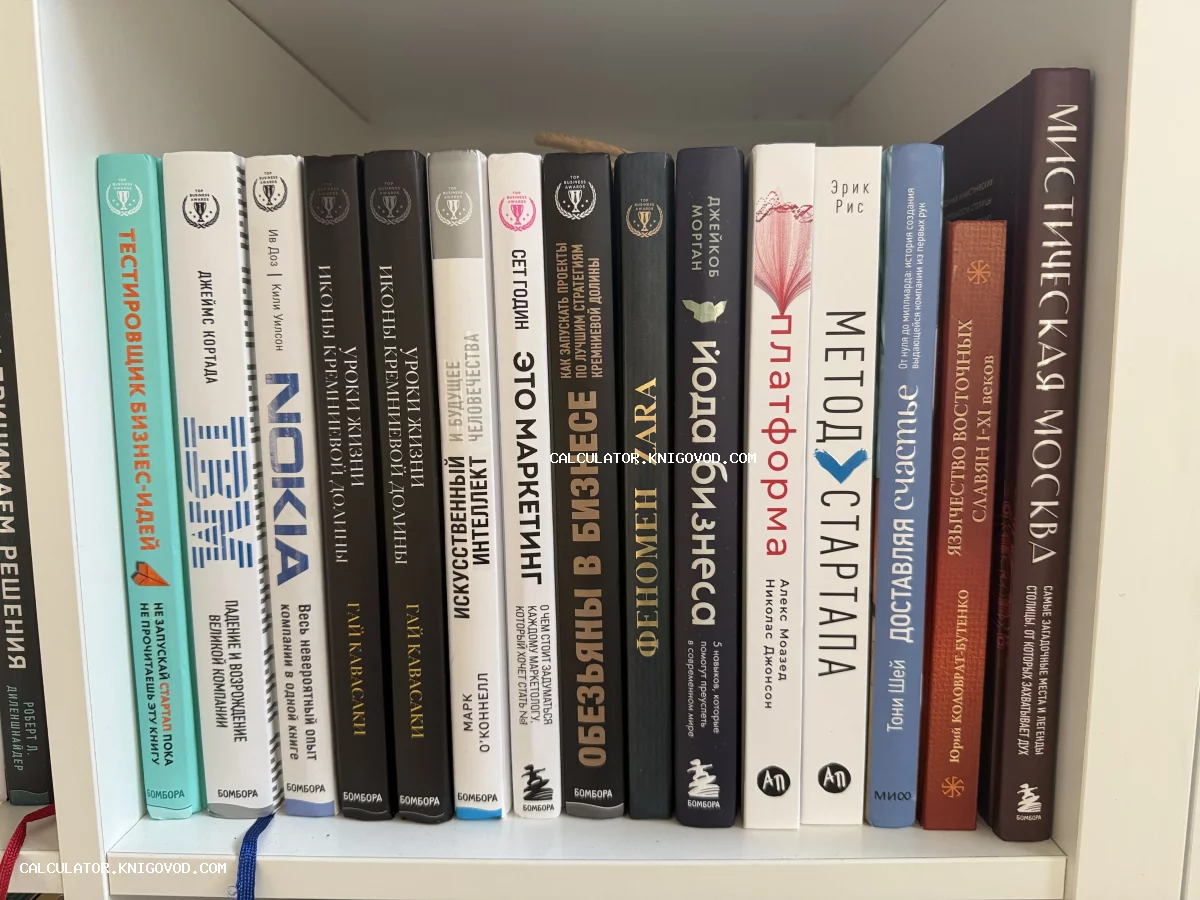 Ряд современных книг на полке, посвященных бизнесу, маркетингу и истории, включая издания про IBM, Nokia и Zara.