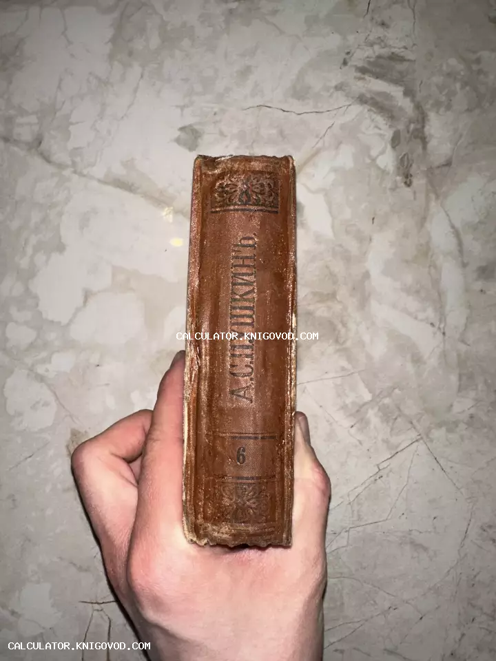 Корешок старинной книги Александра Пушкина в коричневом переплете с золотым тиснением и дореволюционной орфографией.