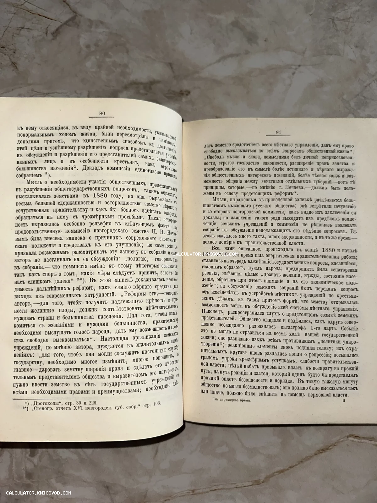 Разворот антикварной книги с текстом на дореволюционном русском языке, страницы 80 и 81.