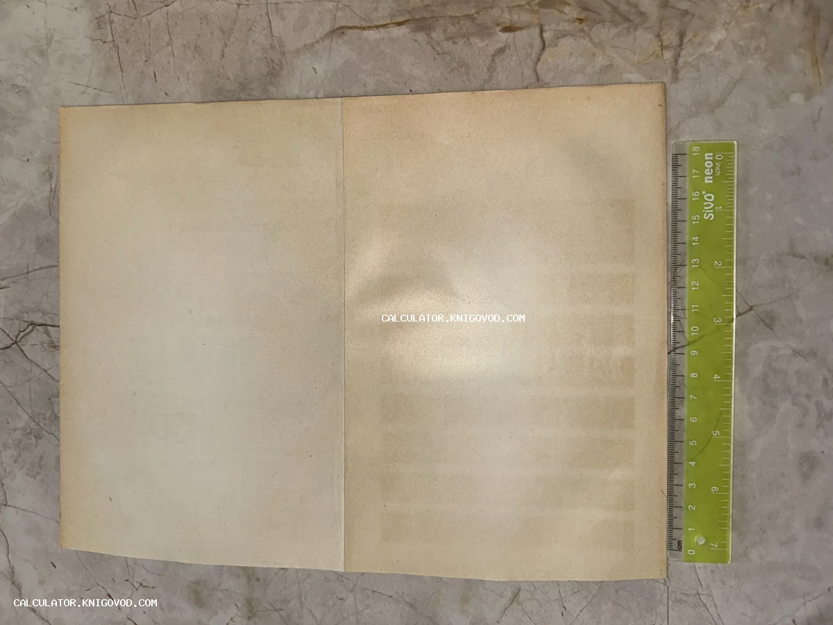 Пожелтевший от времени антикварный лист бумаги с центральным сгибом и измерительной линейкой внизу.