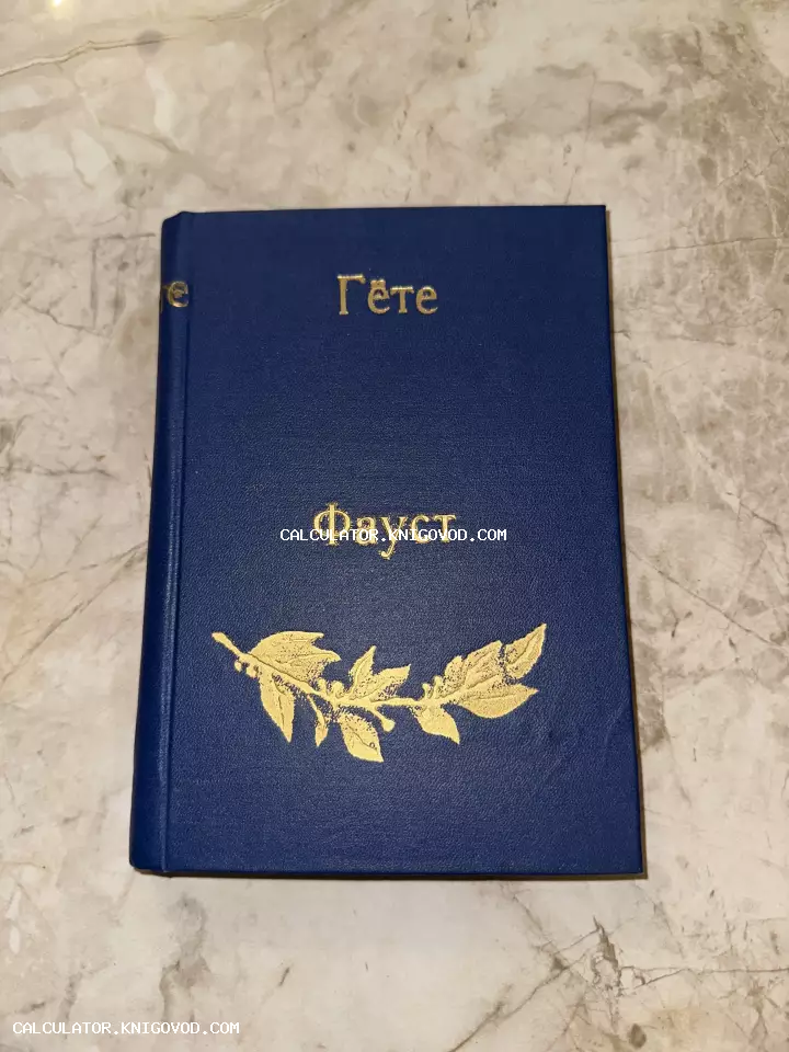 Книга Гёте «Фауст» в твердом синем переплете с золотым тиснением названия и ветви на обложке.