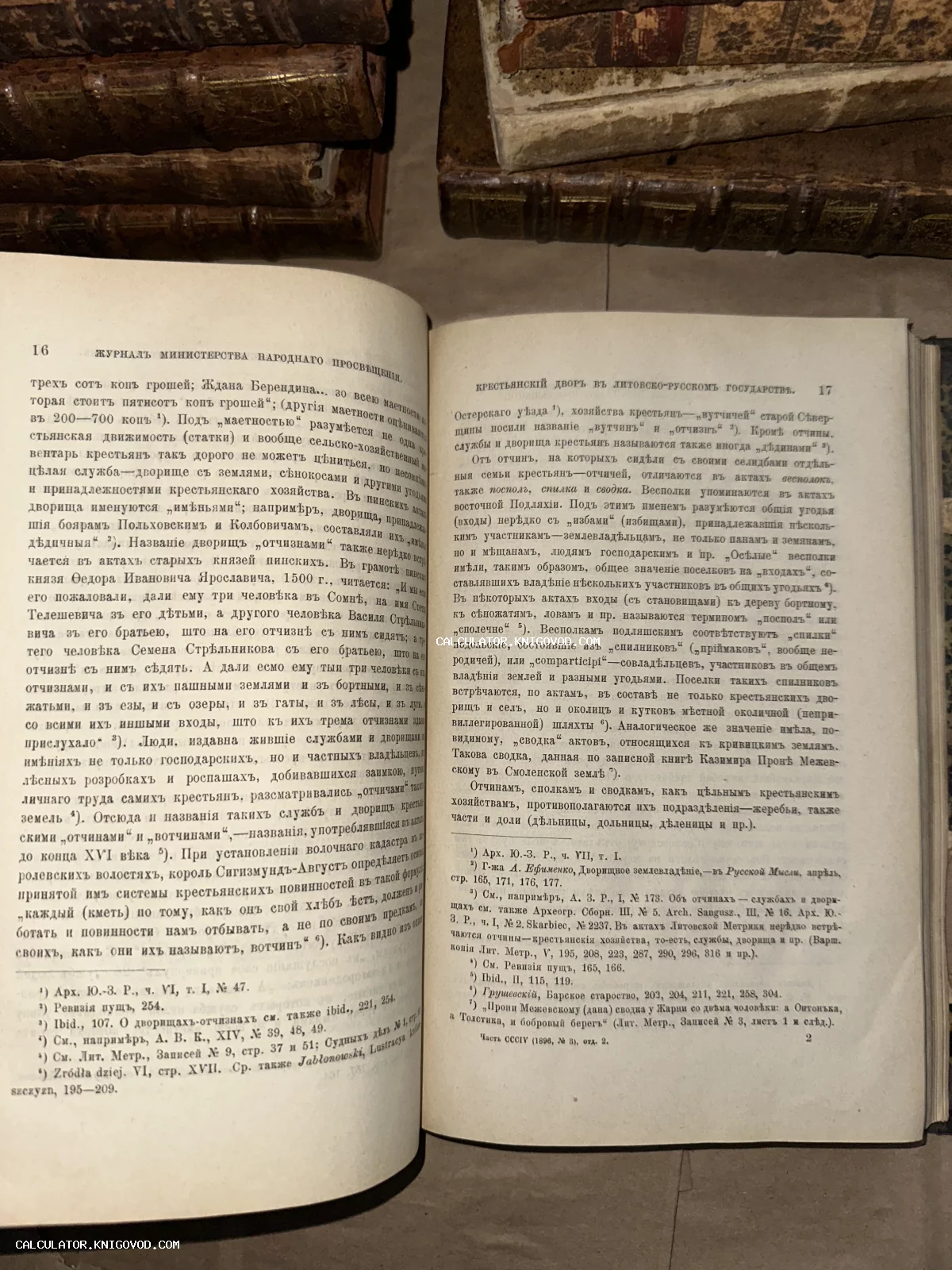 Разворот открытой старинной книги с дореволюционным русским шрифтом на фоне кожаных переплетов.