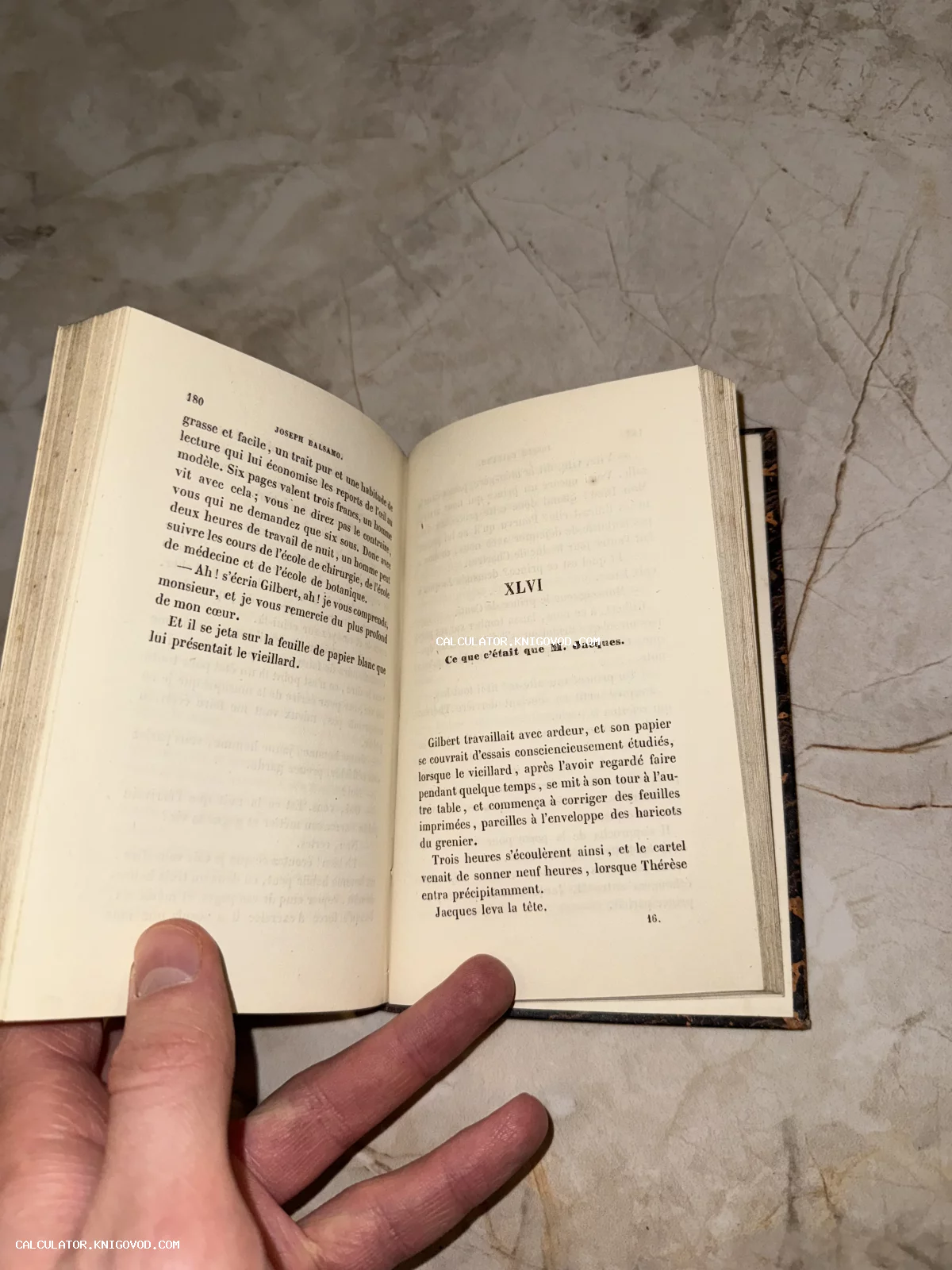 Разворот старинной книги на французском языке с заголовком Joseph Balsamo и номером главы XLVI.