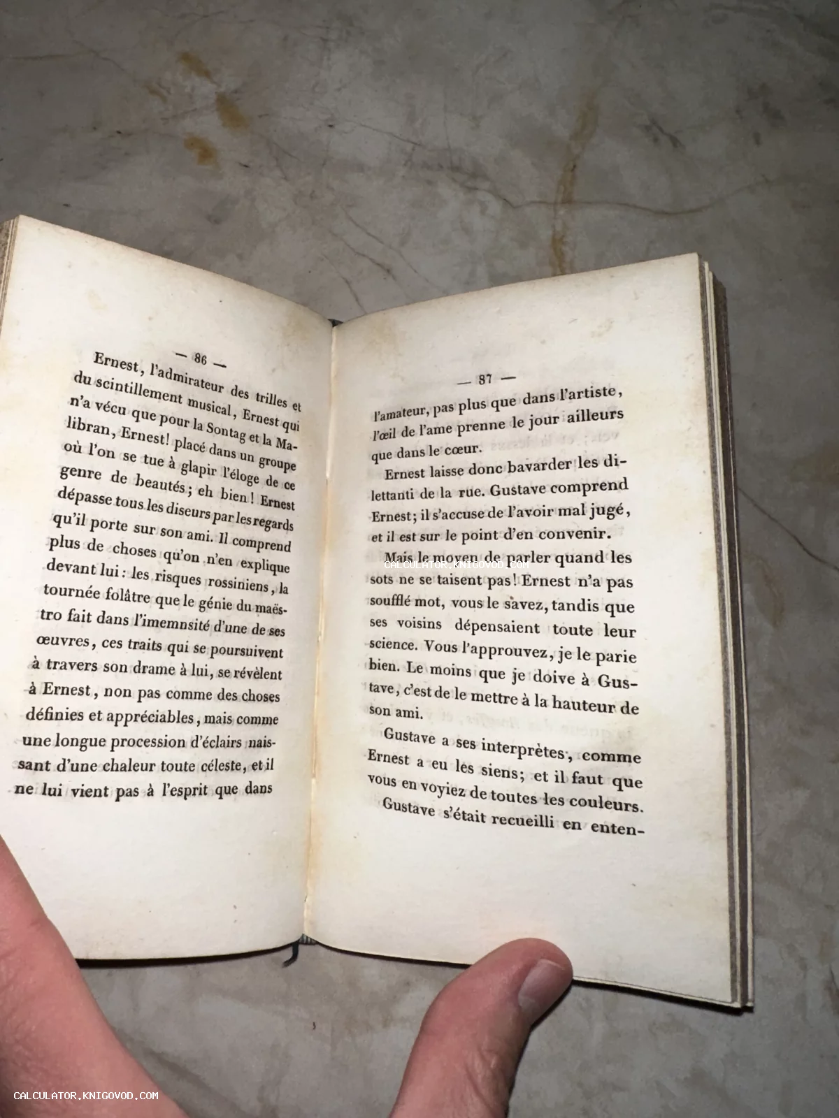 Разворот старинной книги с пожелтевшими страницами и французским текстом.