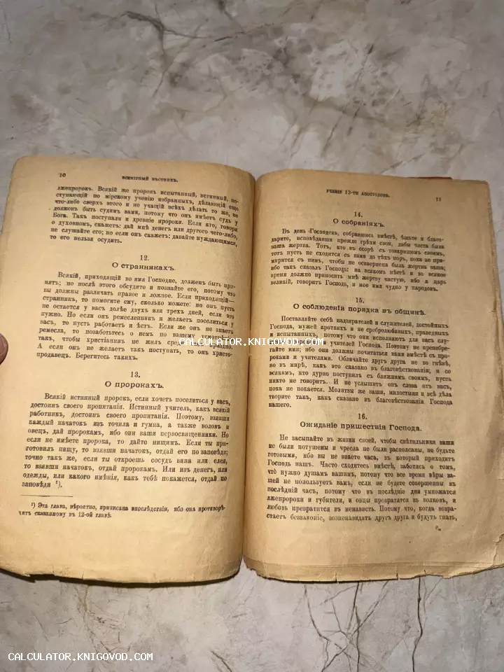 Разворот старинной книги с текстом на дореволюционном русском языке, заголовки о странниках и пророках.