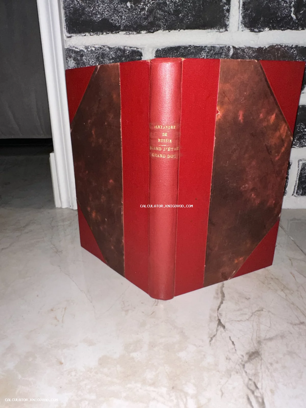 Старинная книга в красном полукожаном переплете с золотым тиснением на корешке, автор Alexandre de Russie.