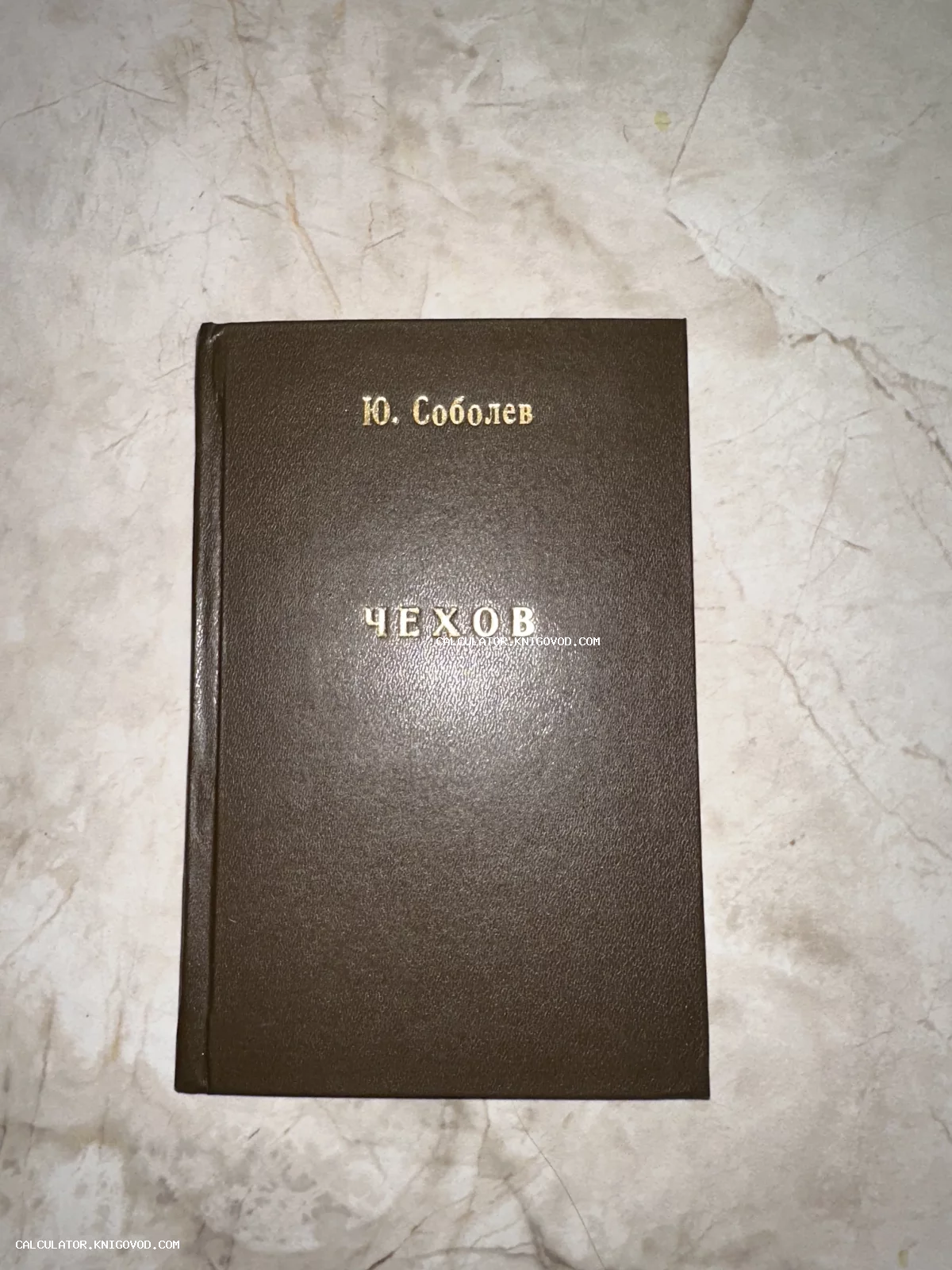 Коричневый твердый переплет книги Юрия Соболева «Чехов» с золотым тиснением на обложке.