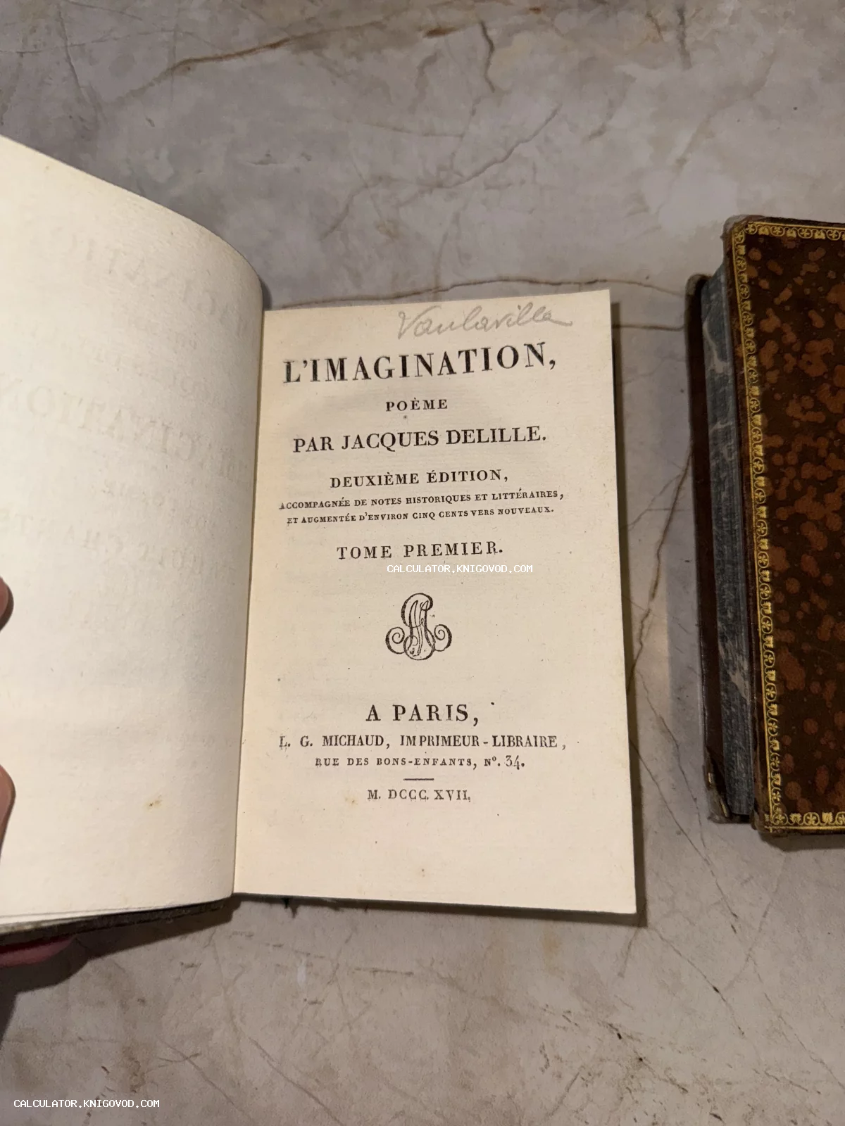 Титульный лист антикварного французского издания поэмы Жака Делиля «Воображение» 1817 года.
