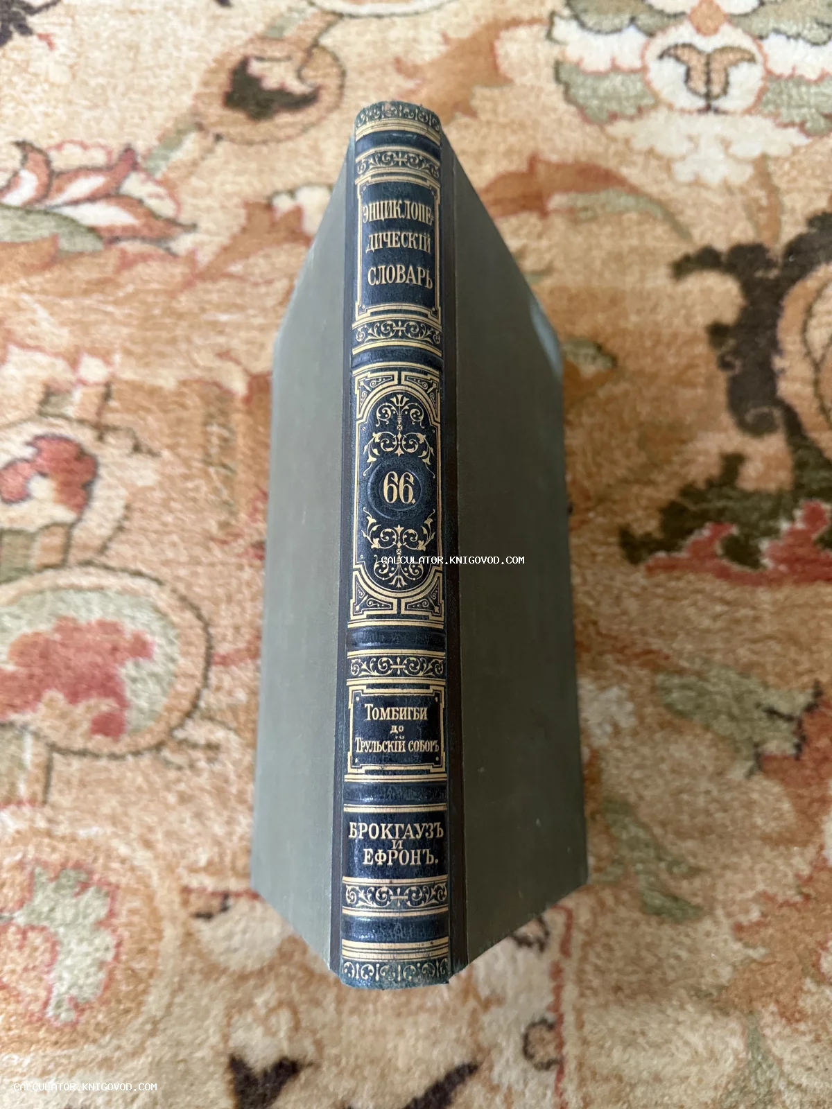 Корешок антикварной книги Энциклопедический словарь Брокгауза и Ефрона с золотым тиснением.