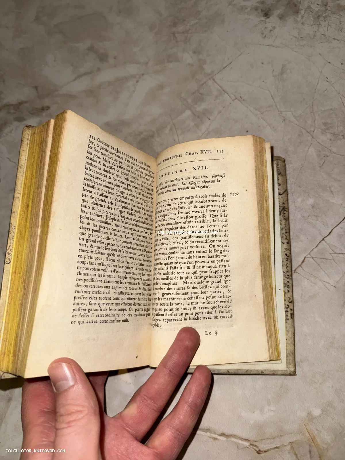 Разворот старинной книги на французском языке с пожелтевшими страницами и антикварным шрифтом.