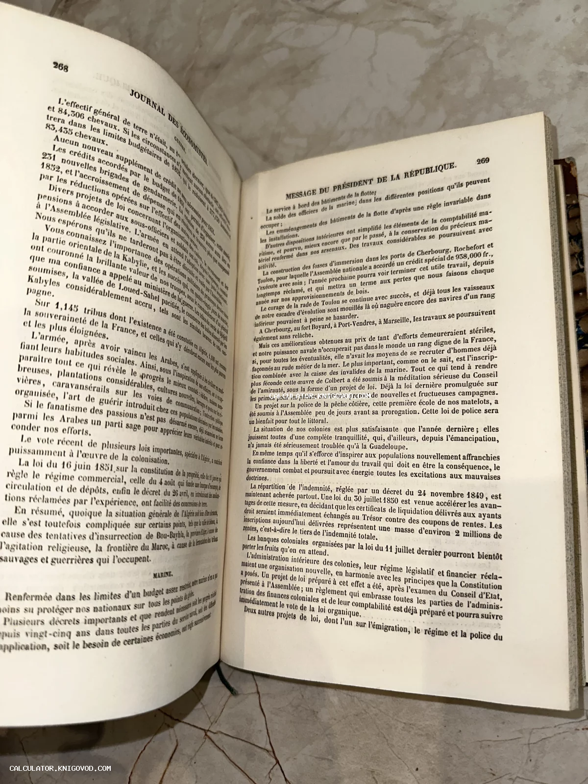 Разворот старинного французского журнала Journal des Économistes с текстом на страницах 268 и 269.