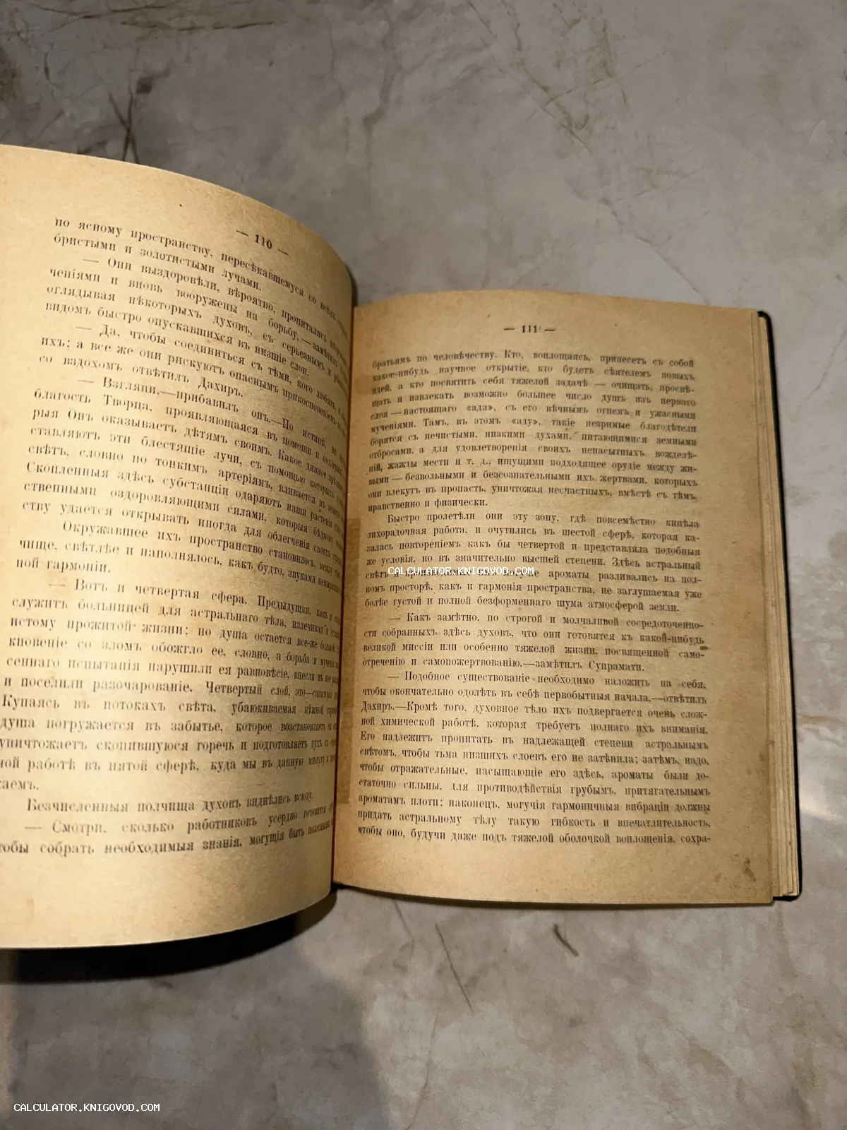 Открытый разворот старой книги с пожелтевшими страницами и текстом на дореволюционном русском языке.