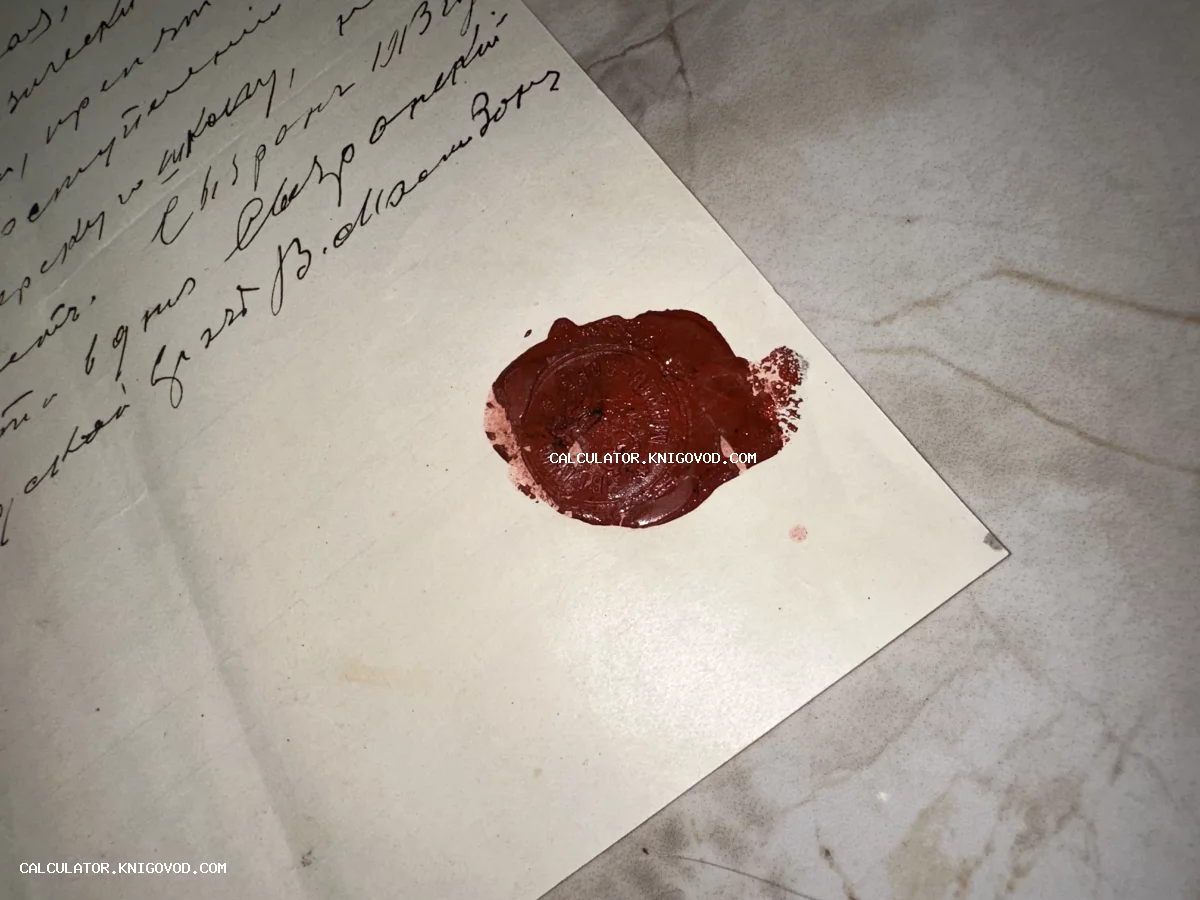 Крупный план старинного письма с каллиграфическим почерком и красной сургучной печатью на пожелтевшей бумаге.