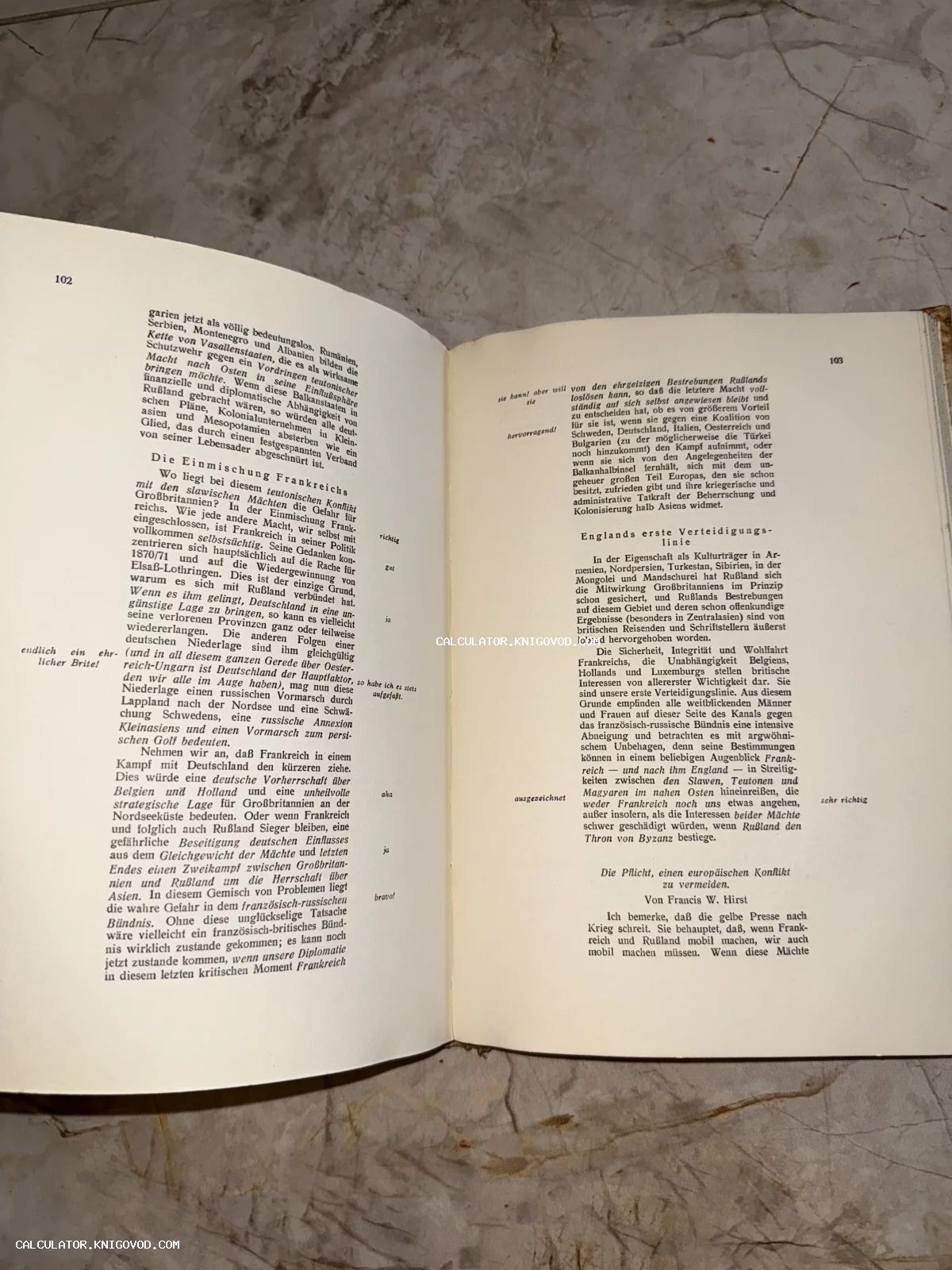 Разворот старинной книги с немецким текстом и типографскими пометками на полях