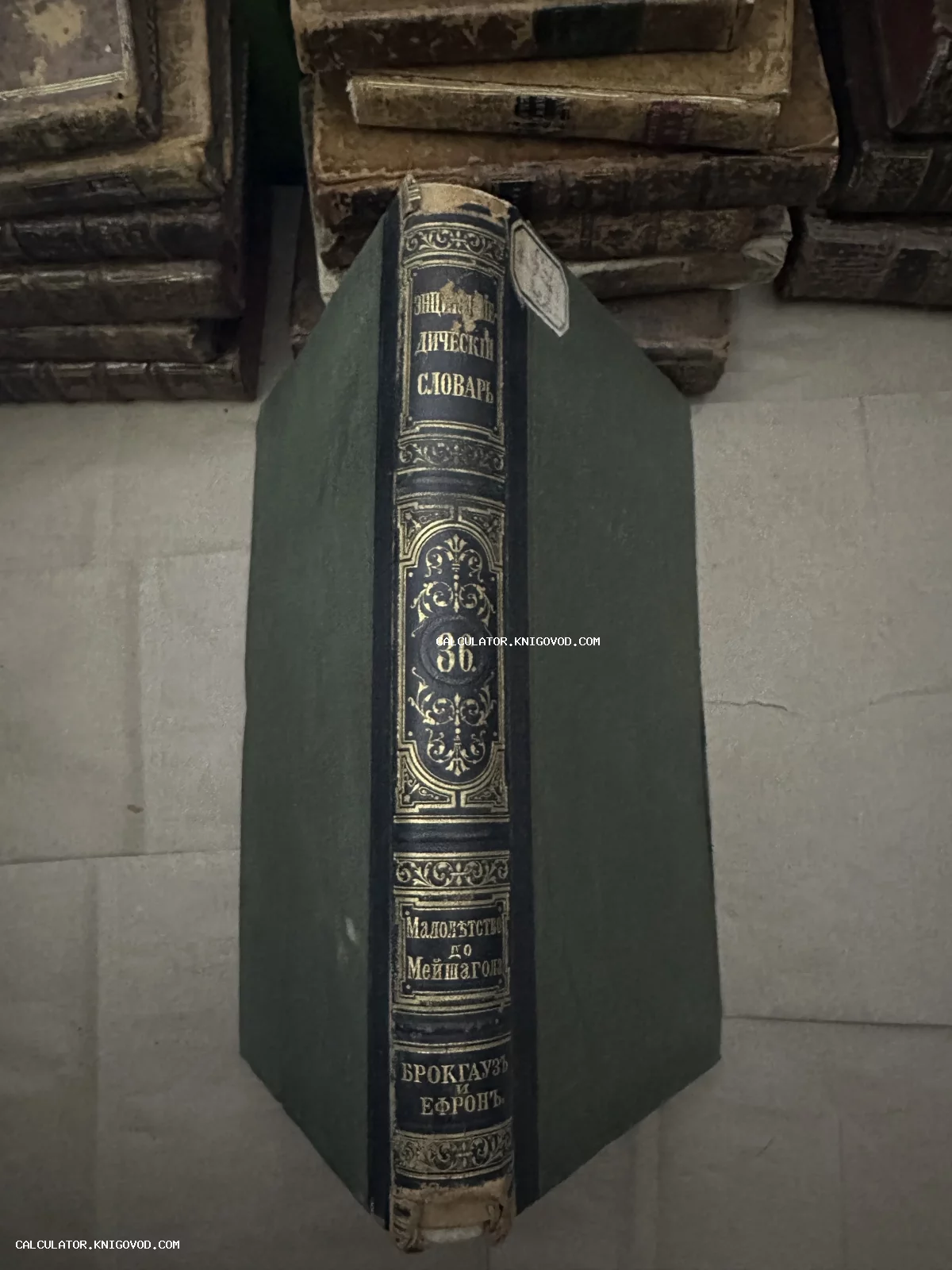 Старинная книга, 36-й том энциклопедического словаря Брокгауза и Ефрона в полукожаном переплете с золотым тиснением на корешке.