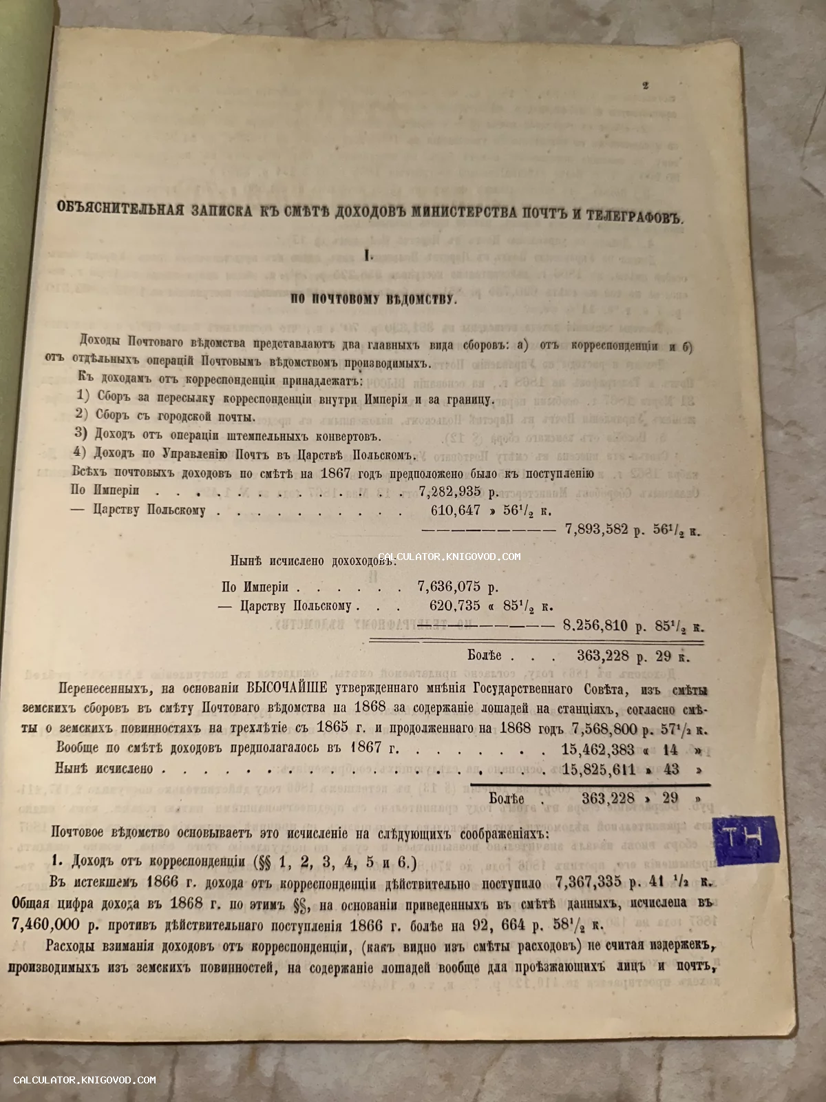 Страница старинного печатного документа с финансовой отчетностью почтового ведомства Российской империи на дореволюционном русском языке.