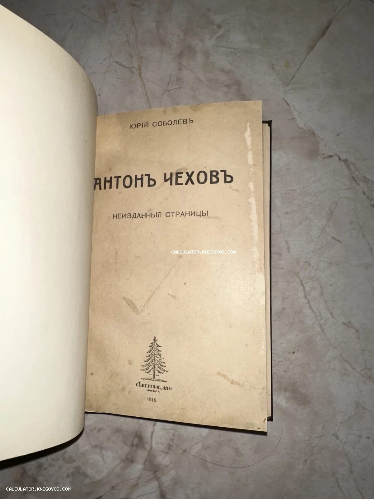 Титульный лист антикварной книги Юрия Соболева об Антоне Чехове, изданной в 1916 году в Москве издательством «Северные Дни».