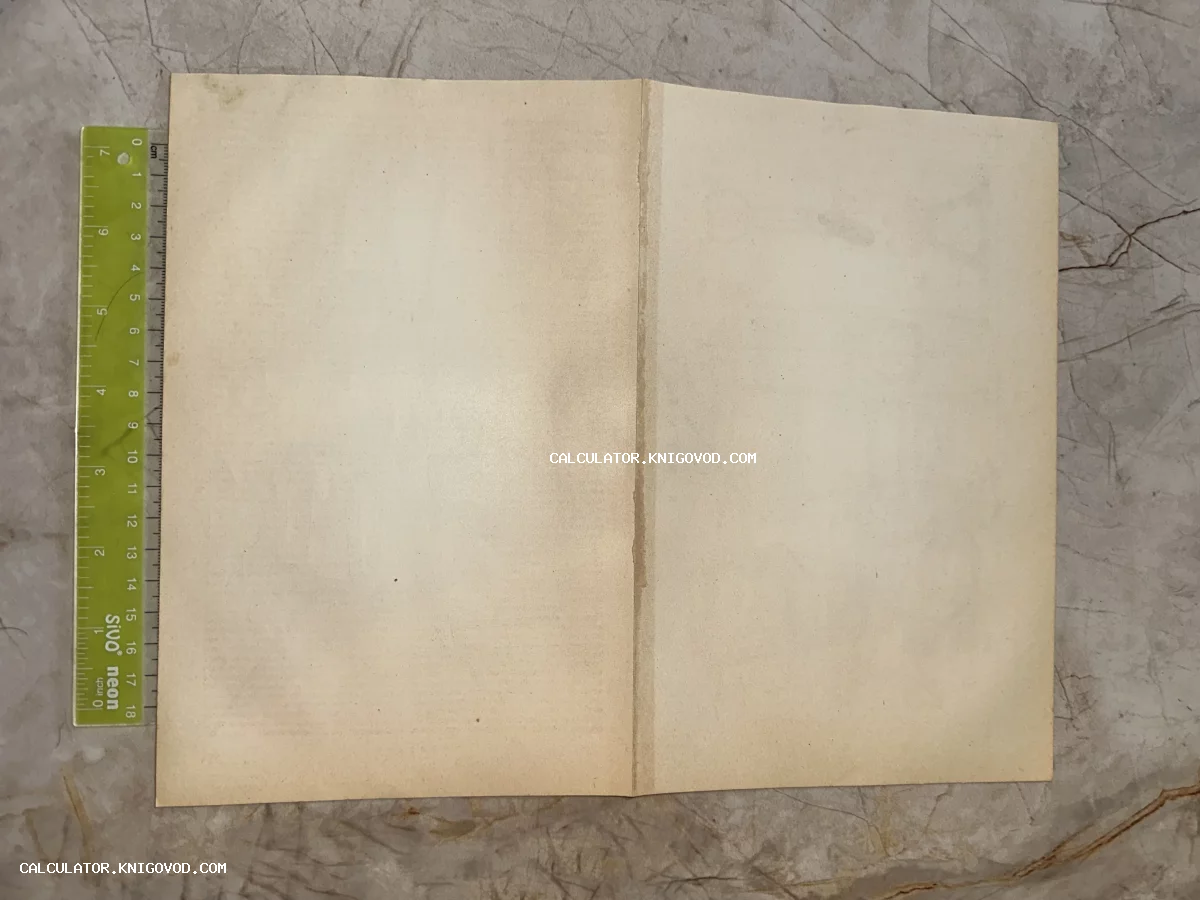 Разворот чистой пожелтевшей бумаги конца XIX или начала XX века со следами времени и мерной линейкой.