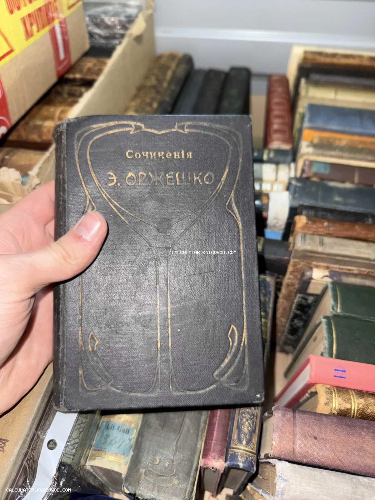 Старинная книга Элизы Ожешко в темном тканевом переплете с золотым тиснением в стиле модерн.