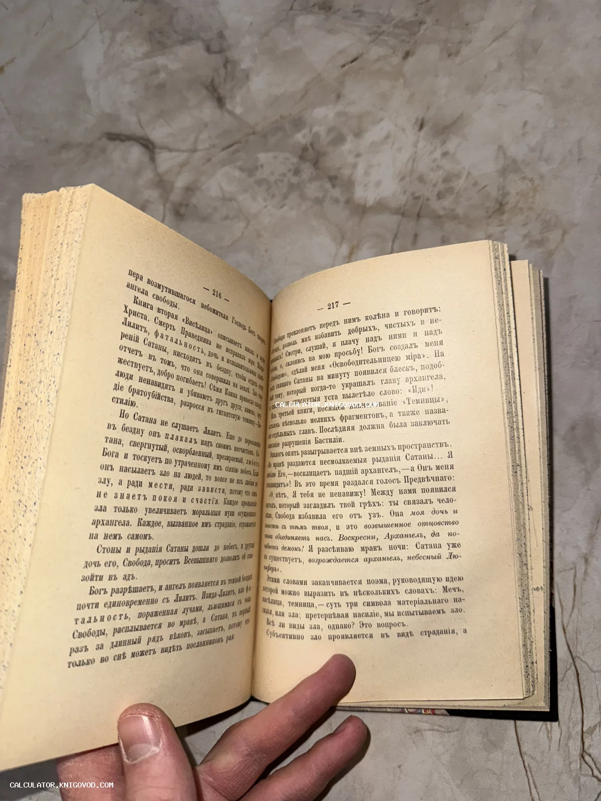 Разворот старой книги с текстом на дореволюционном русском языке, пожелтевшие от времени страницы.