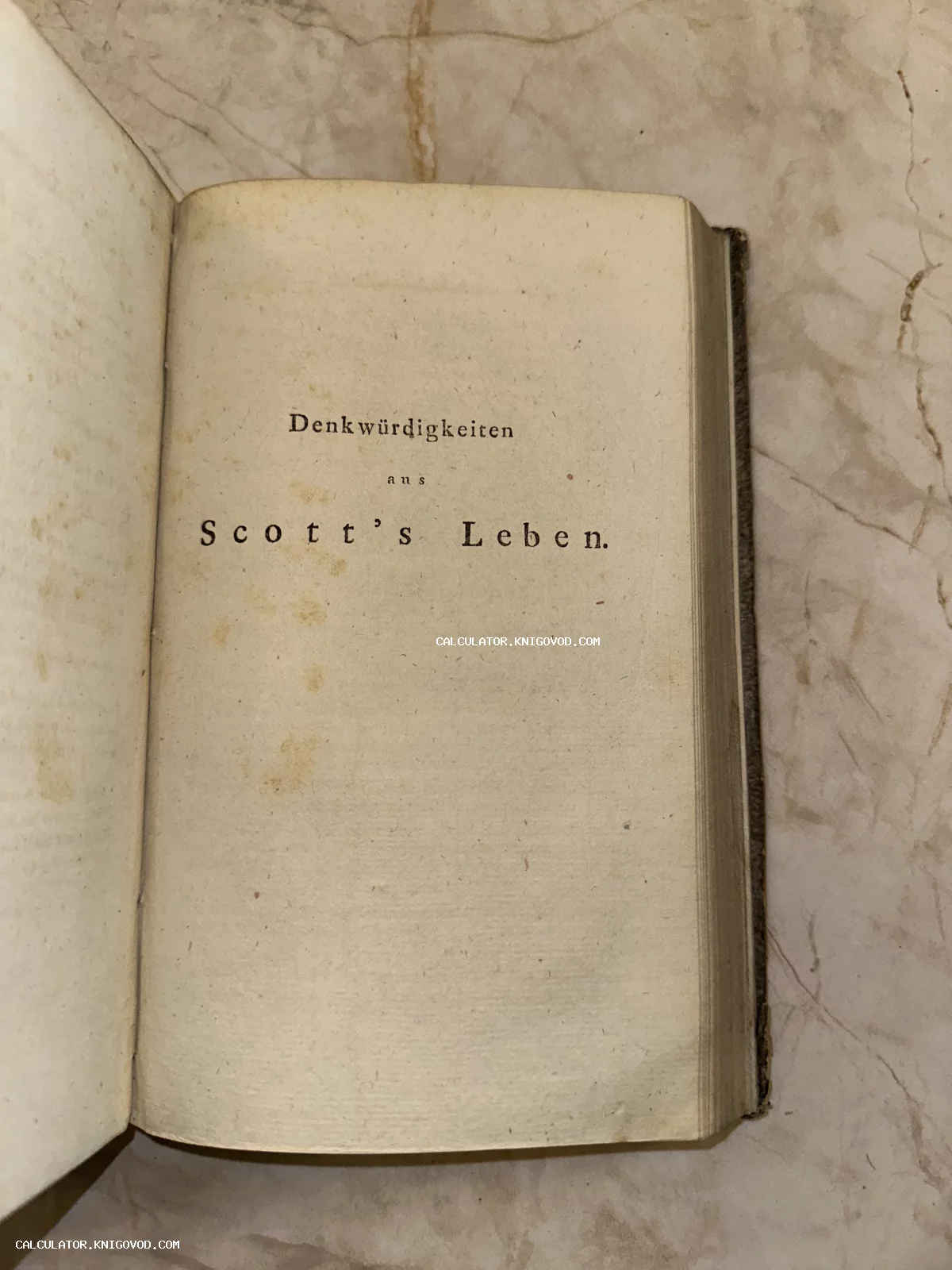 Титульный лист антикварного издания на немецком языке с заголовком Denkwürdigkeiten aus Scott’s Leben на пожелтевшей бумаге.