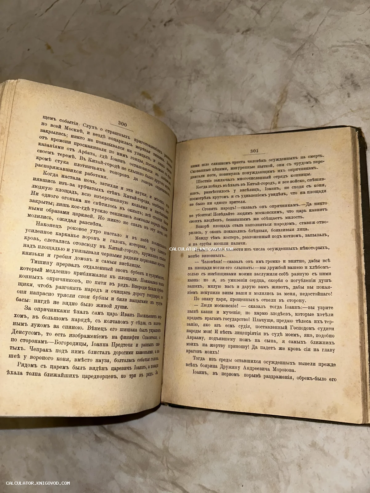 Разворот старинной книги с текстом на дореволюционном русском языке, страницы номер 300 и 301.