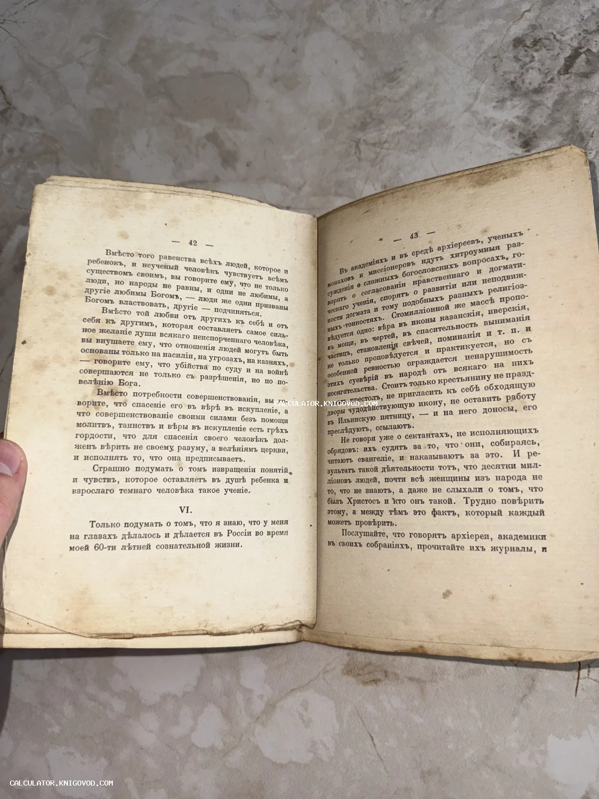 Разворот старинной книги с текстом на дореволюционном русском языке, страницы 42 и 43.