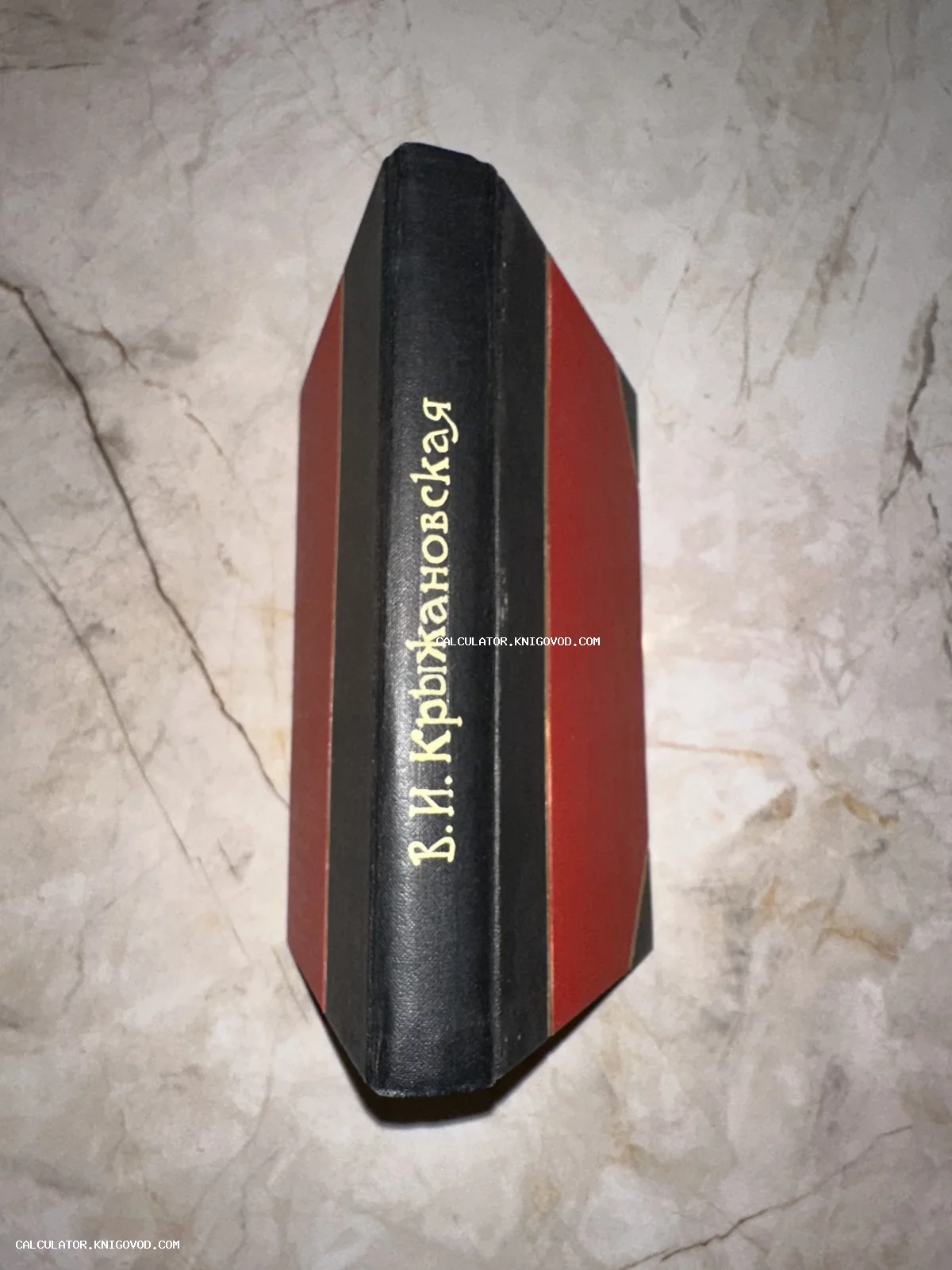 Корешок старинной книги с золотым тиснением фамилии В. И. Крыжановской на черном фоне.