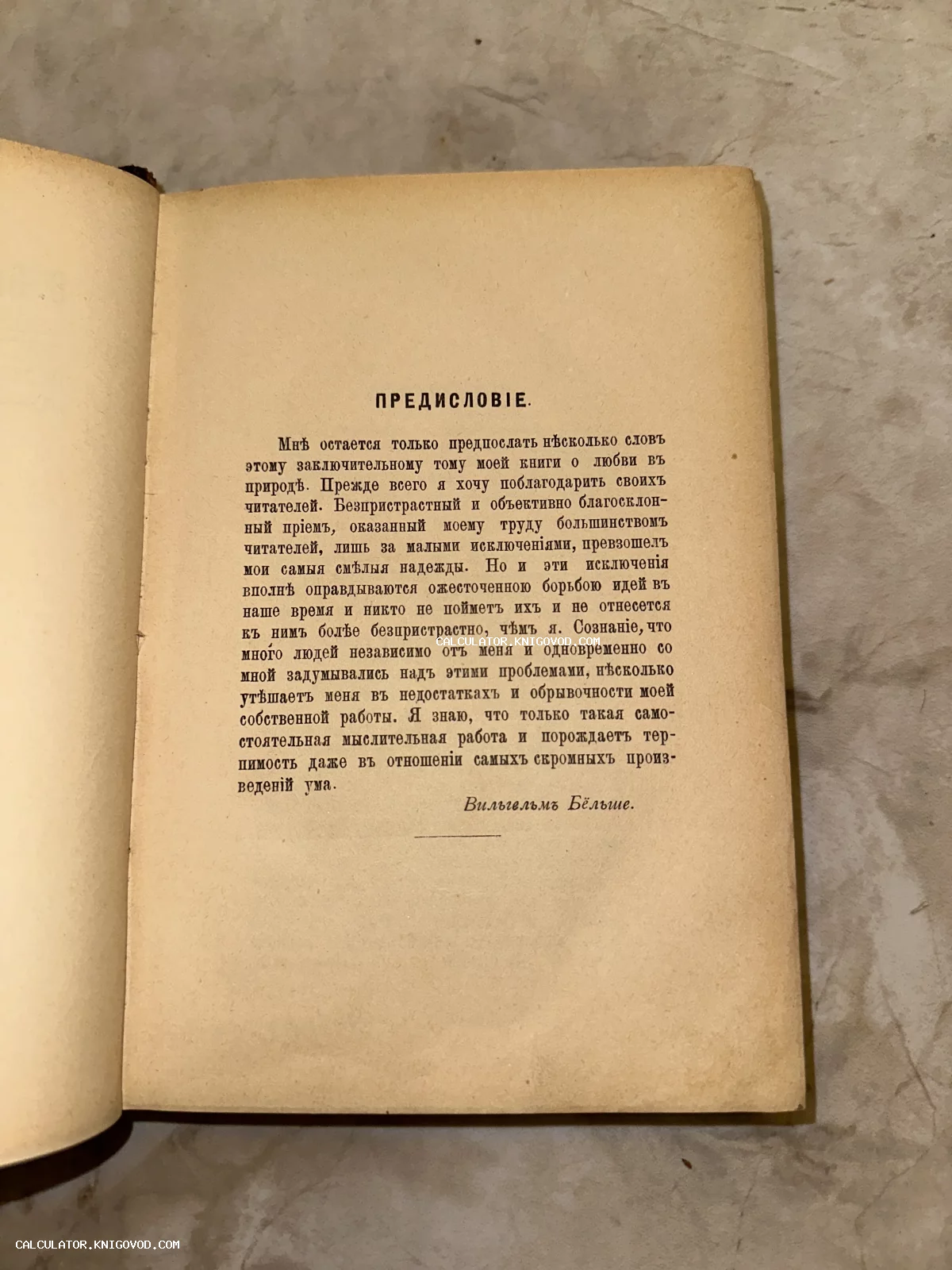 Страница старинной книги с заголовком Предисловие и текстом Вильгельма Бёльше на пожелтевшей бумаге с дореформенной орфографией.