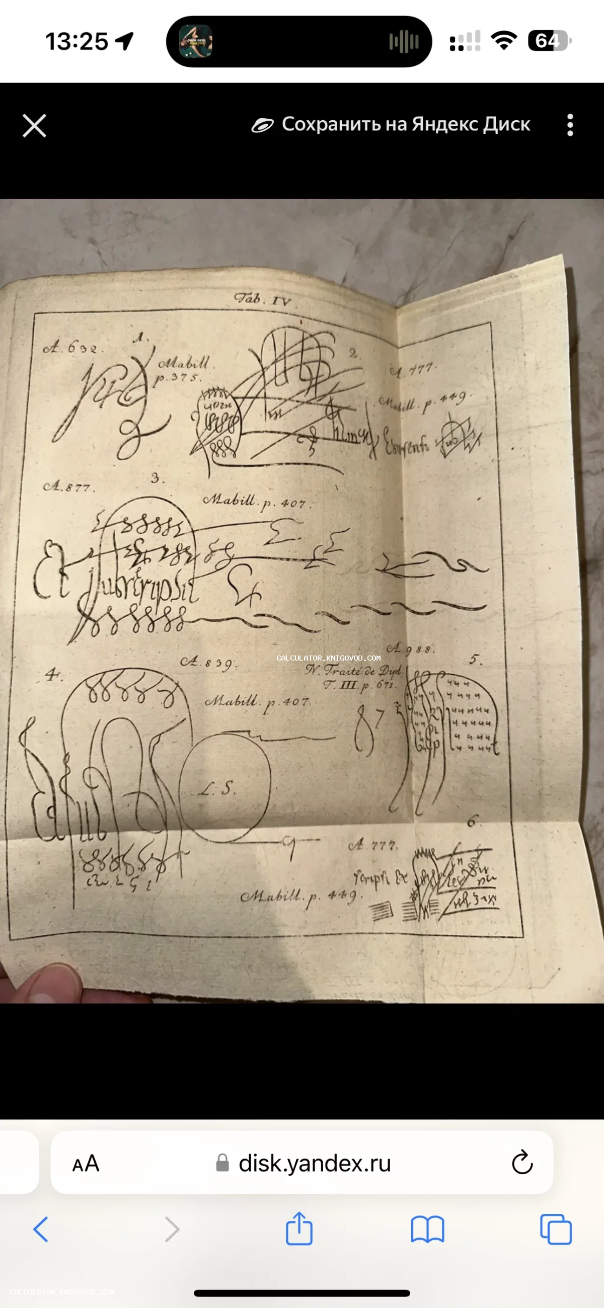 Старинная гравюра с образцами исторических подписей, монограмм и элементов каллиграфии из научного трактата.