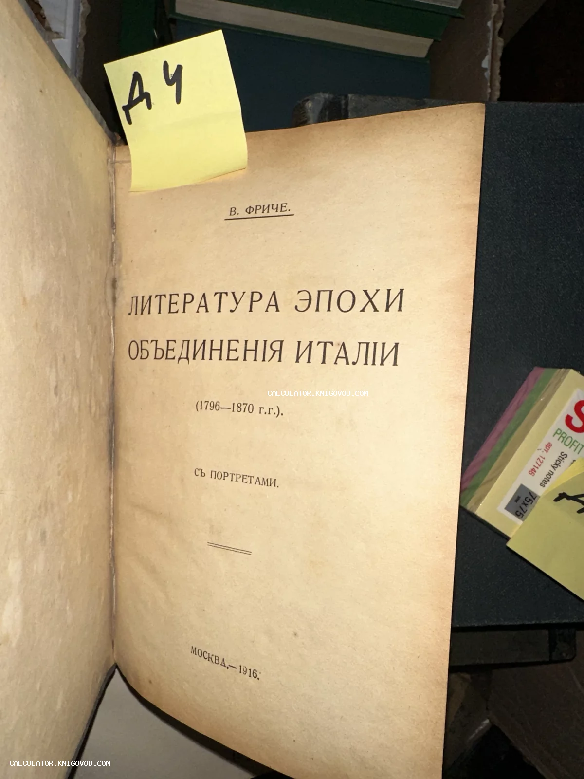 Титульный лист антикварной книги Владимира Фриче «Литература эпохи объединения Италии», изданной в Москве в 1916 году.