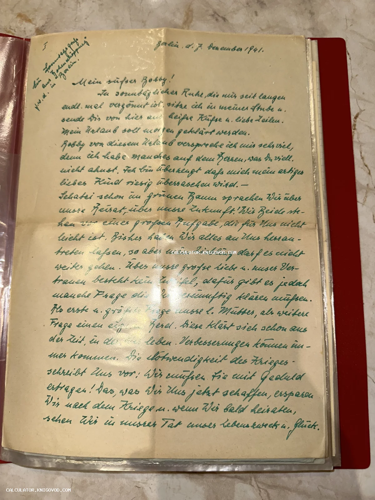 Рукописное письмо на немецком языке, написанное зелеными чернилами на пожелтевшей бумаге, датированное 1941 годом.
