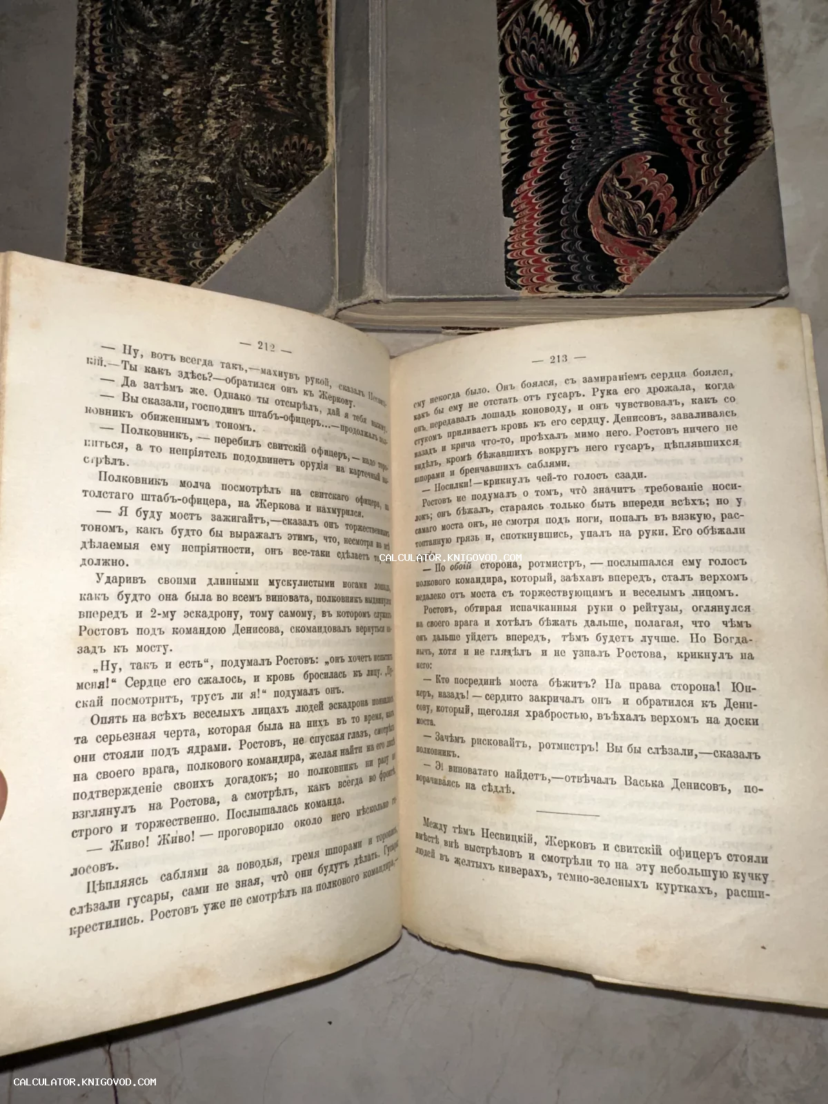 Разворот старинной книги с текстом на дореволюционном русском языке, страницы 212 и 213.