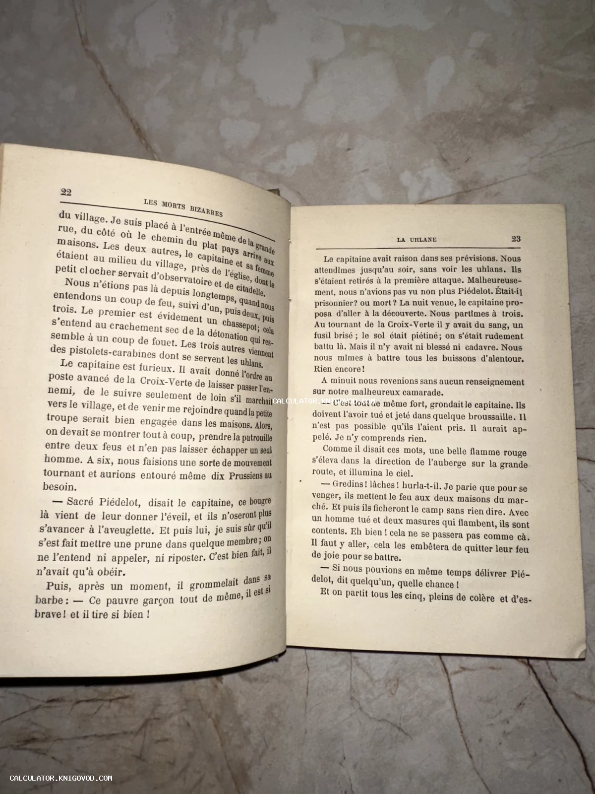 Разворот старинной книги на французском языке с пожелтевшими от времени страницами и классическим шрифтом.